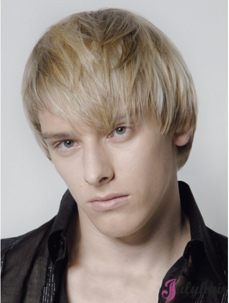 Blonde Human Hair Straight Short Mens Wigs