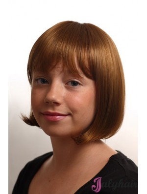 Straight Chin Length Auburn Synthetic Capless Kids Wigs