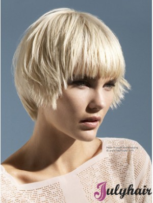 Monofilament Boycuts Short Straight 10 inch Platinum Blonde Convenient Fashion Wigs