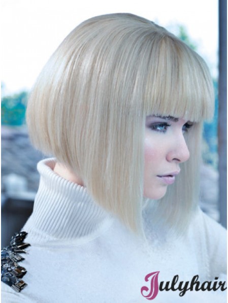 Lace Front Bobs Chin Length Straight 12 inch Platinum Blonde No-Fuss Fashion Wigs