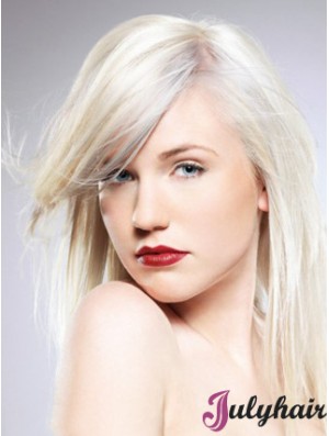 Capless With Bangs Long Straight 16 inch Platinum Blonde Convenient Fashion Wigs