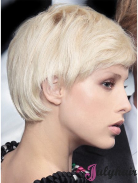 Monofilament Boycuts Short Straight 8 inch Platinum Blonde Incredible Fashion Wigs