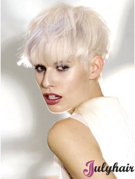 Monofilament Boycuts Short Straight 8 inch Platinum Blonde Ideal Fashion Wigs