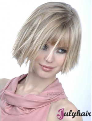 Monofilament Bobs Chin Length Straight 10 inch Platinum Blonde Good Fashion Wigs