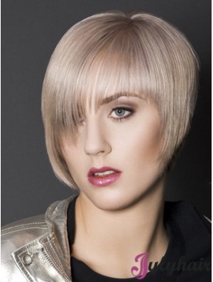 Capless Boycuts Short Straight 10 inch Platinum Blonde Sleek Fashion Wigs