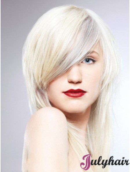 Lace Front With Bangs Long Straight 16 inch Platinum Blonde Fashionable Fashion Wigs