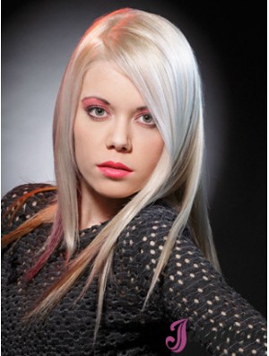 Lace Front Without Bangs Long Straight 16 inch Platinum Blonde Good Fashion Wigs