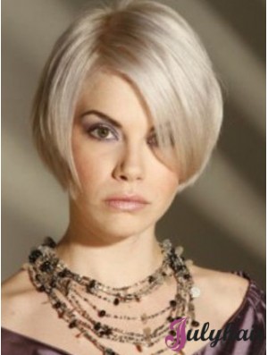 Capless Grey Short Straight 8 inch Platinum Blonde Amazing Fashion Wigs