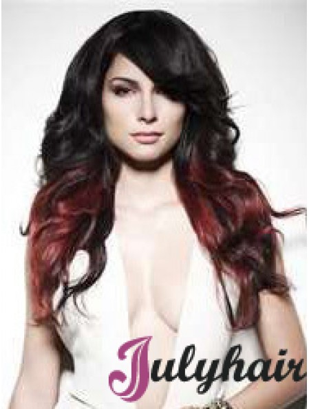 Stylish Ombre/2 Tone Long Wavy With Bangs 22 inch Human Lace Wigs