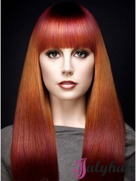 Popular Ombre/2 Tone Long Straight With Bangs 18 inch Human Lace Wigs