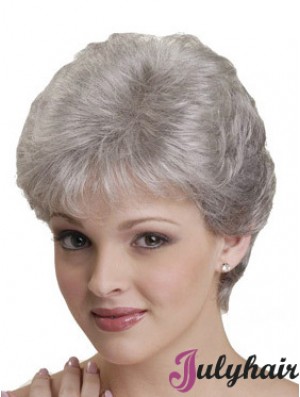 Short Grey Wigs With Synthetic Capless Straight Style