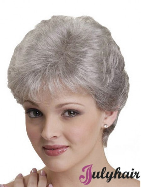 Short Grey Wigs With Synthetic Capless Straight Style