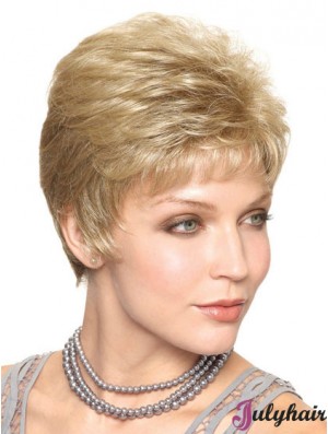 Blonde Cropped Straight Capless Boycuts 6inch Trendy Synthetic Wigs For Elderly Lady