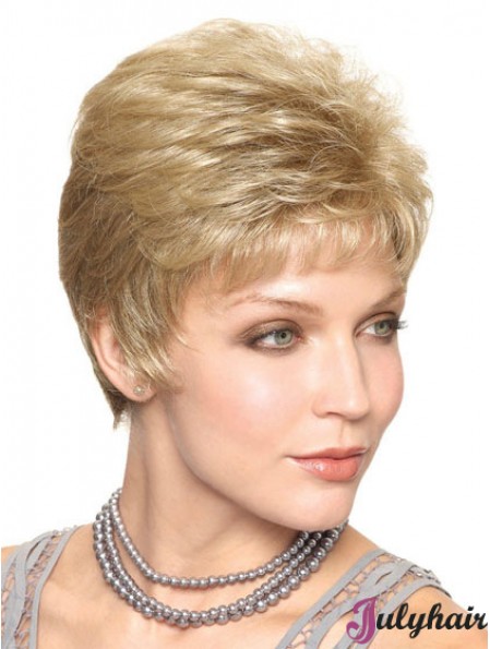 Blonde Cropped Straight Capless Boycuts 6inch Trendy Synthetic Wigs For Elderly Lady