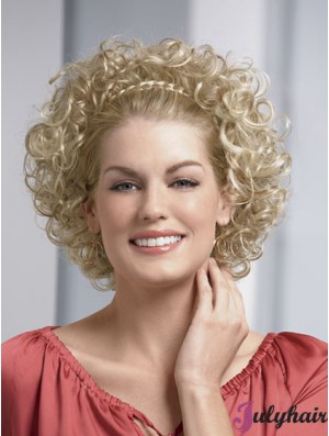 Chin Length Curly Blonde Fashionable Synthetic Half Wigs