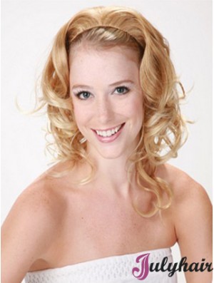 Shoulder Length Curly Blonde Style Synthetic Half Wigs