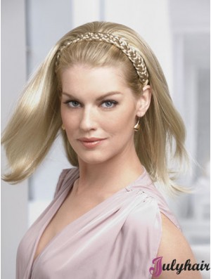 Shoulder Length Straight Blonde Ideal Synthetic Half Wigs