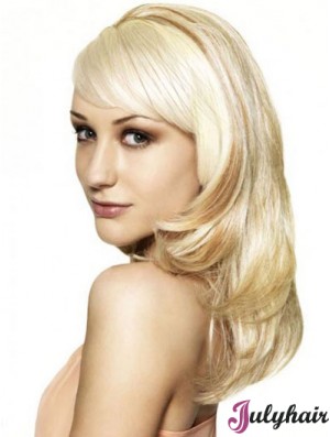 Blonde 16 inch Wavy Capless Synthetic Long 3/4 Wigs Cheap