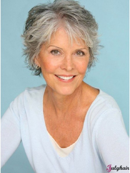 Affordable Short Grey Human Hair Wigs Short Length