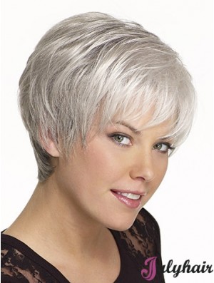 Synthetic Cropped Straight Capless Elderly Lady Wigs