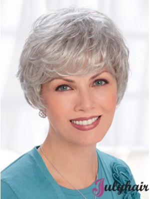 Lace Front Wigs Human Hair Short Length Wavy Style Grey Cut