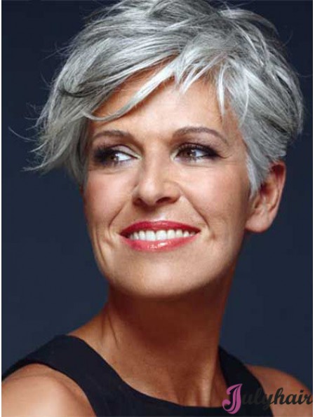 Wigs In UK With Capless Short Length Straight Style Grey Cut