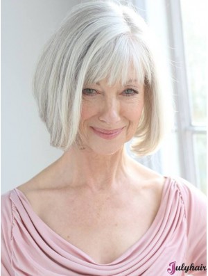 Real Hair Wigs With Remy Capless Grey Cut Chin Length