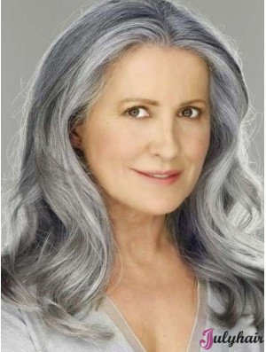 Wavy Lace Front 16 inch Best Shoulder Length Grey Wigs