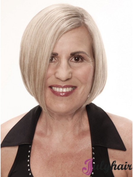 Remy Human Grey Short Straight Monofilament Platinum Blonde Wigs