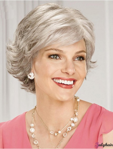 Grey Wig With Capless Wavy Style Chin Length