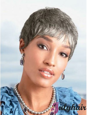 Ladies Grey Wigs Chin Length Straight Style Grey Cut