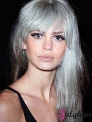 Popular Long Straight 20 inch Synthetic Grey Wigs