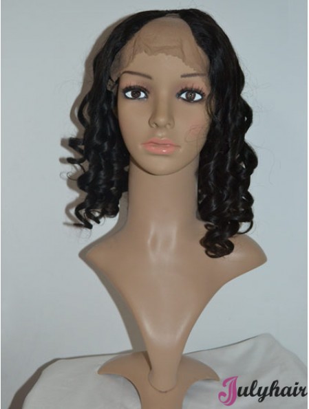 14 inch Lace Front Curly Black No-Fuss U Part Wigs