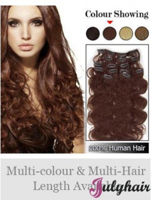 High Quality Auburn Wavy Remy Human Hair Clip In Hair Extensions