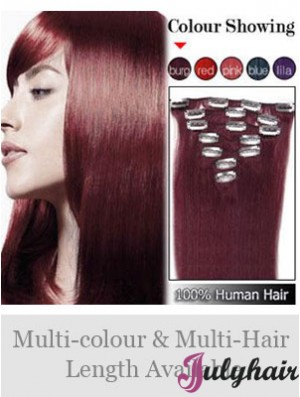 Sleek Red Straight Remy Human Hair Clip In Hair Extensions