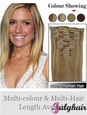 Durable Blonde Straight Remy Human Hair Clip In Hair Extensions