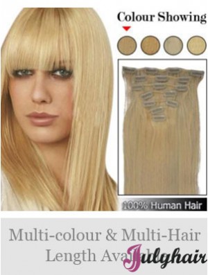 Trendy Blonde Straight Remy Human Hair Clip In Hair Extensions