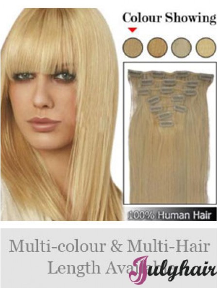 Trendy Blonde Straight Remy Human Hair Clip In Hair Extensions