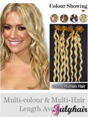 Blonde Curly Great Nail/U Tip Hair Extensions