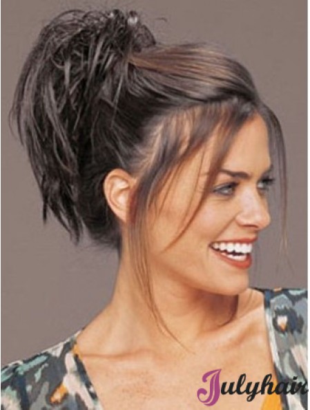 Clip On Hairpieces Short Hair With Synthetic Brown Color Straight Style