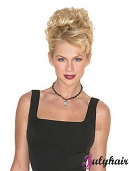 Hairpieces Clip On Blonde Color Short Length Curly Style