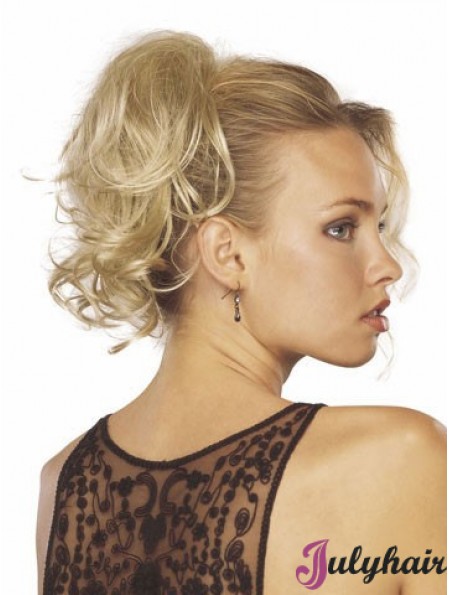 Cheap Clip In Hairpieces With Synthetic Blonde Color Wavy Style