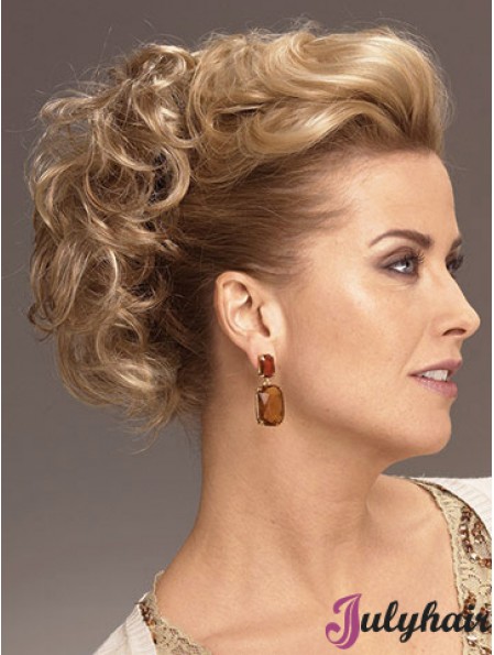 Clip On Hairpieces With Synthetic Blonde Color Short Length Curly Style